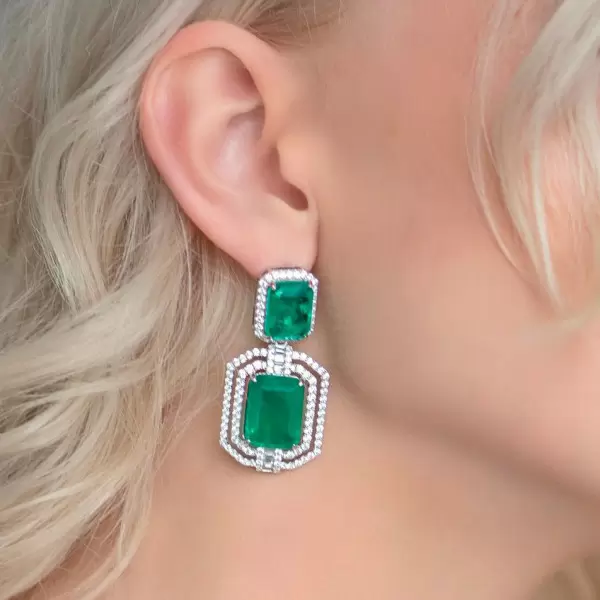 22ctw Halo Emerald Cut Statement Earrings