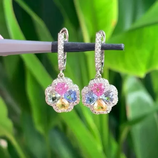 Multi-color Sapphire Clover Drop Earrings