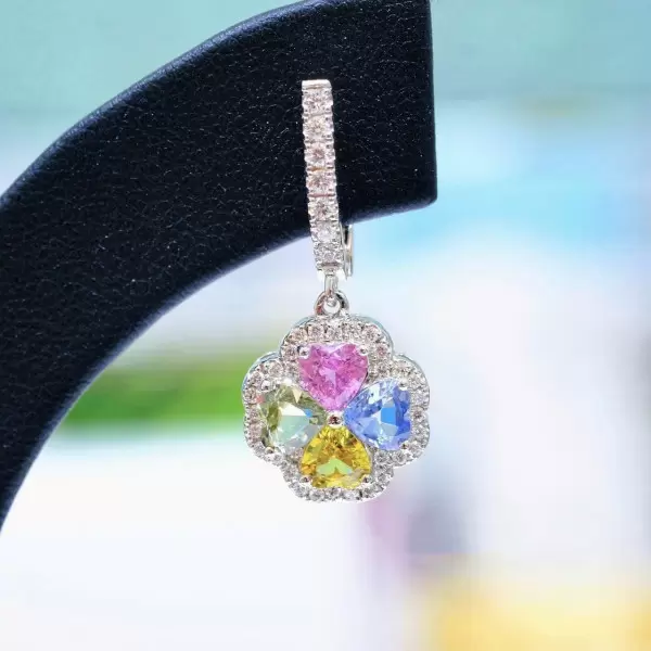 Multi-color Sapphire Clover Drop Earrings