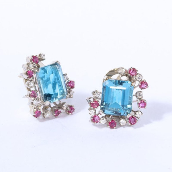 Emerald Cut Aquamarine Stud Earrings