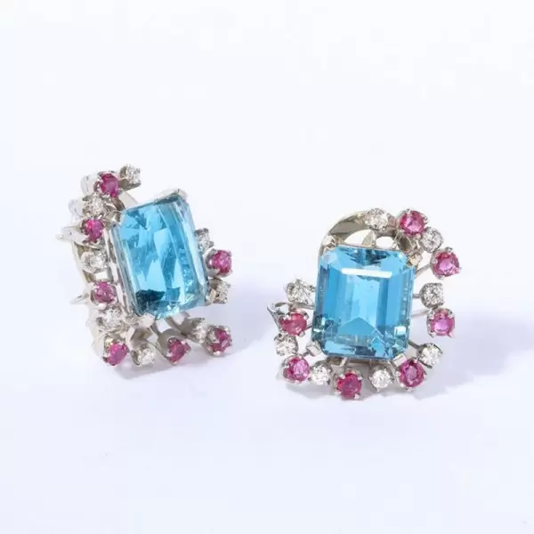 Emerald Cut Aquamarine Stud Earrings