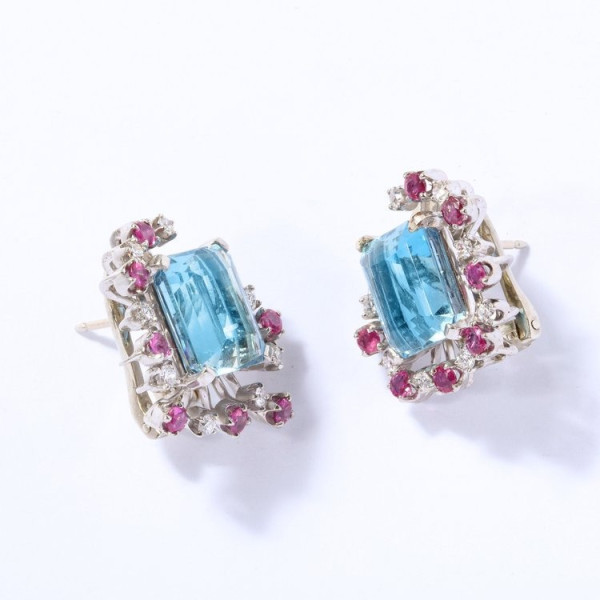 Emerald Cut Aquamarine Stud Earrings