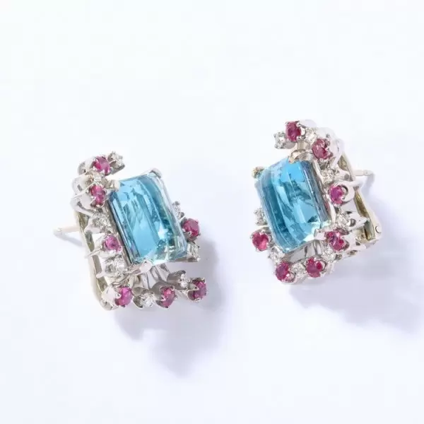 Emerald Cut Aquamarine Stud Earrings