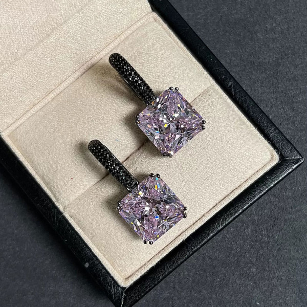 11.2ctw Princess Cut Pink Sapphire Drop Earrings
