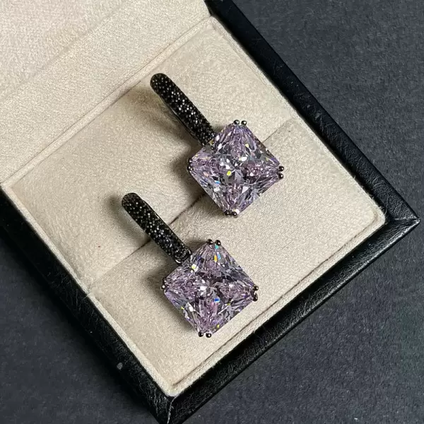 11.2ctw Princess Cut Pink Sapphire Drop Earrings