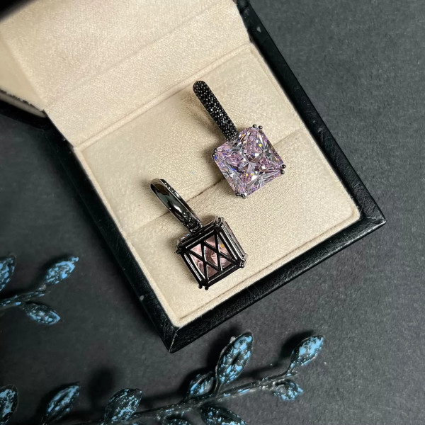 11.2ctw Princess Cut Pink Sapphire Drop Earrings