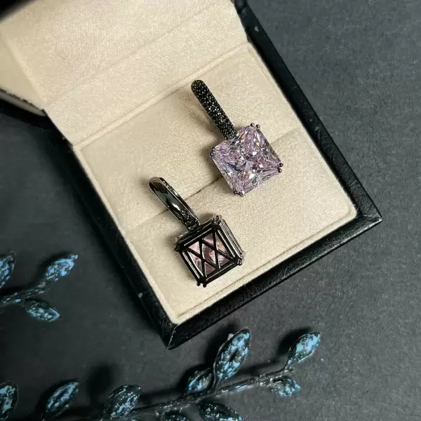 11.2ctw Princess Cut Pink Sapphire Drop Earrings