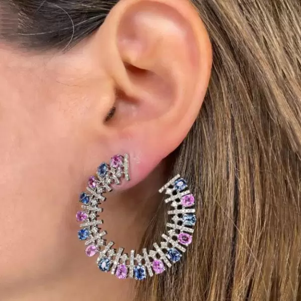 Pink and Blue Sapphire Statement Earrings