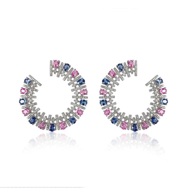 Pink and Blue Sapphire Statement Earrings
