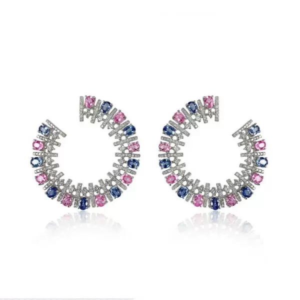 Pink and Blue Sapphire Statement Earrings