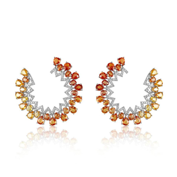 Orange and Champagne Sapphire Statement Earrings