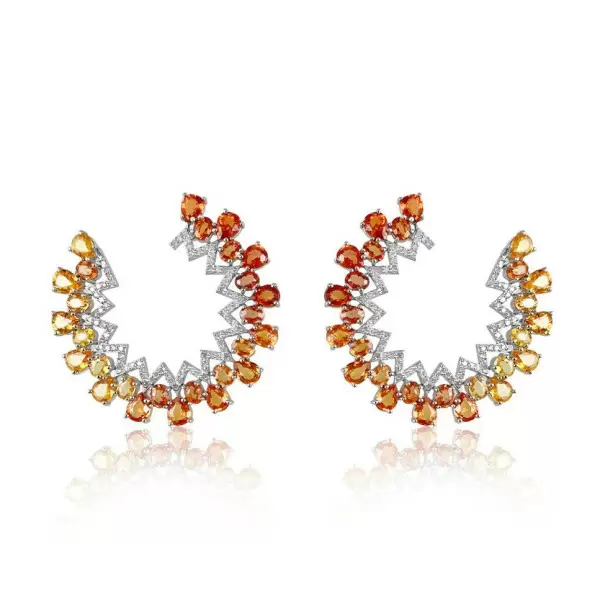 Orange and Champagne Sapphire Statement Earrings