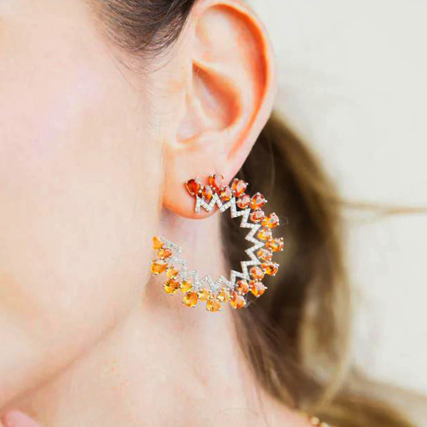 Orange and Champagne Sapphire Statement Earrings