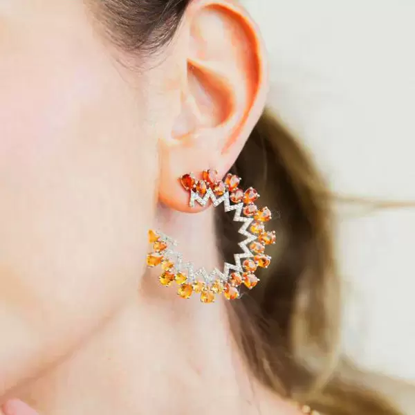 Orange and Champagne Sapphire Statement Earrings