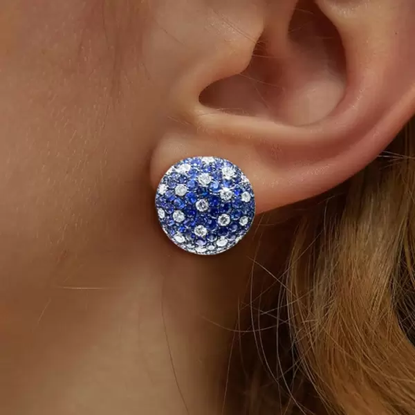 White and Blue Sapphire Stud Earrings