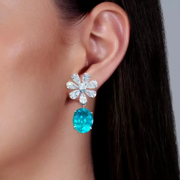 13ctw Oval Cut Paraiba Tourmaline Flower Earrings