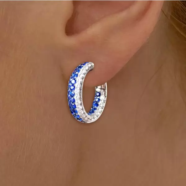 White and Blue Sapphire Paved Hoop Earrings