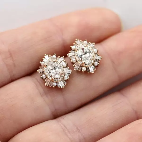 Vintage Halo Hexagon-Shaped Stud Earrings