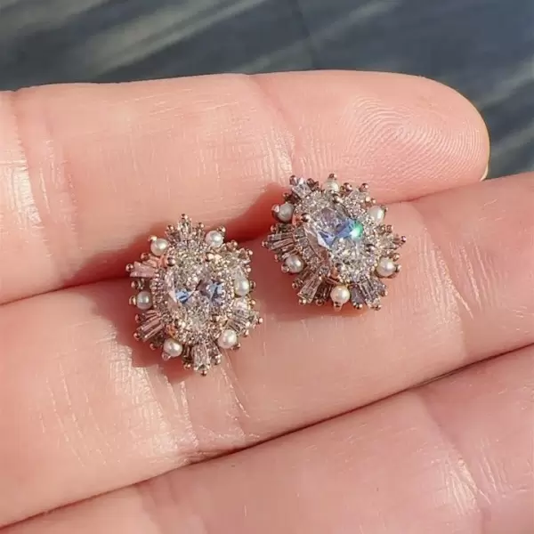 Vintage Halo Hexagon-Shaped Stud Earrings