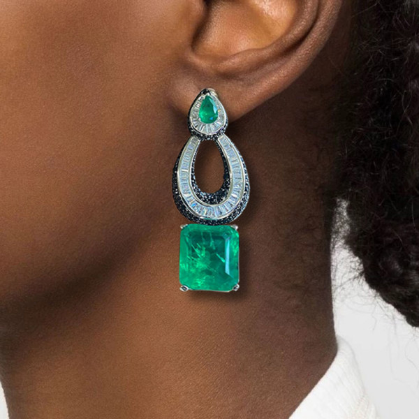 13ctw Radiant Cut Emerald Statement Earrings