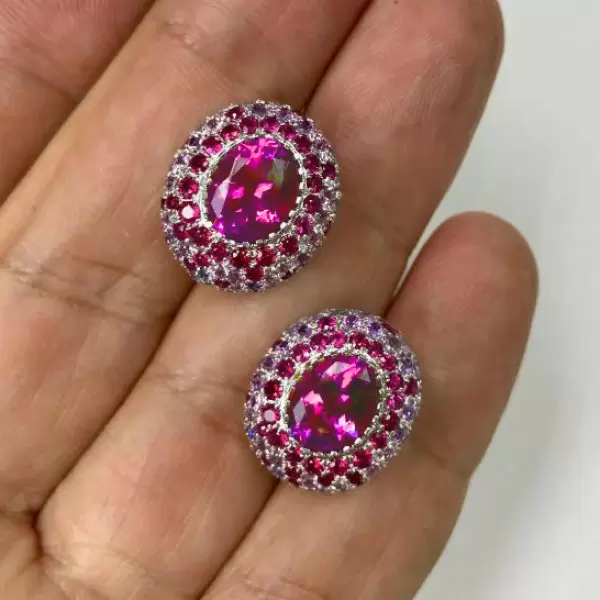 5ctw Oval Cut Fuchsia Sapphire Paved Stud Earrings