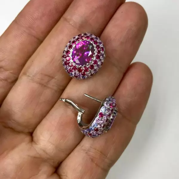 5ctw Oval Cut Fuchsia Sapphire Paved Stud Earrings