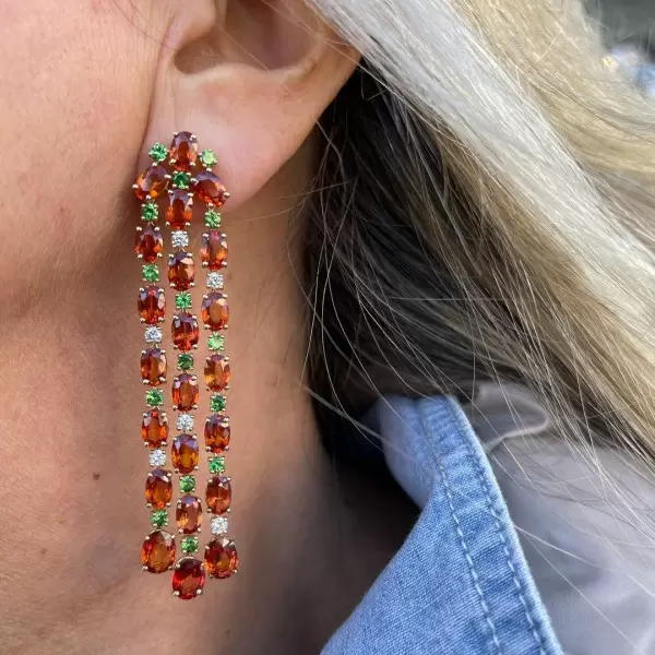 Peridot and Orange Sapphire Fringe Chandelier Earrings