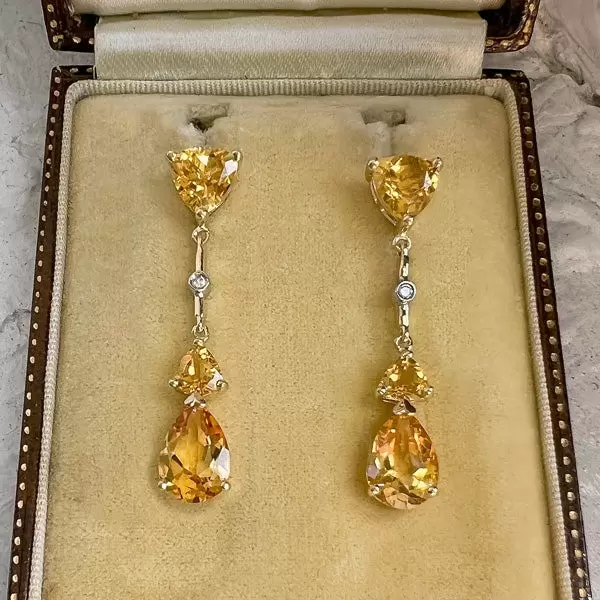 8ctw Vintage Citrine Yellow Sapphire Drop Earrings