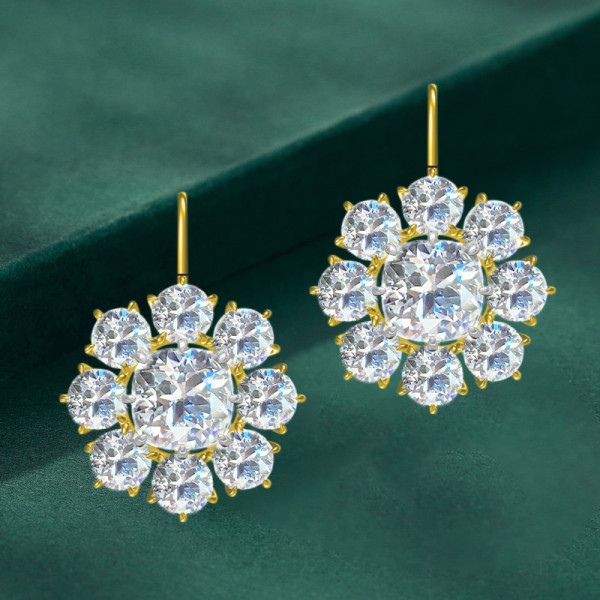 24.6ctw White Sapphire Cluster Flower Drop Earrings