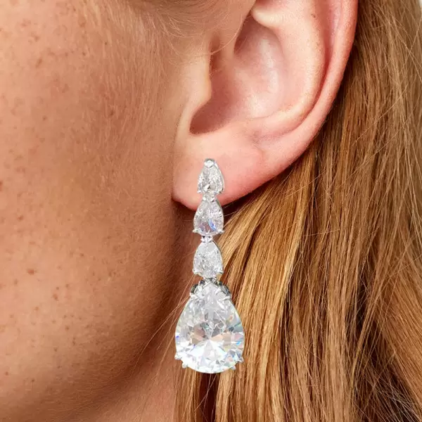 22ctw Pear Cut White Sapphire Drop Earrings