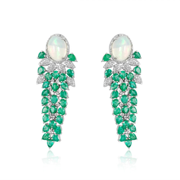 25ctw Emerald & Opal Statement Earrings