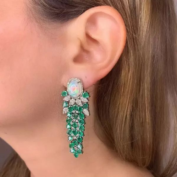 25ctw Emerald & Opal Statement Earrings