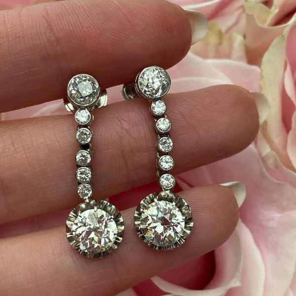 Vintage Round Cut White Sapphire Drop Earrings