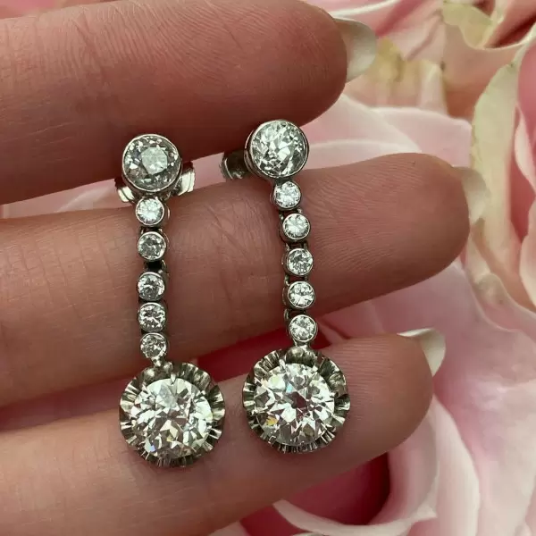 Vintage Round Cut White Sapphire Drop Earrings