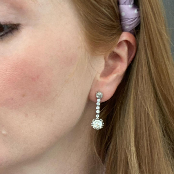 Vintage Round Cut White Sapphire Drop Earrings