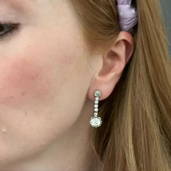 Vintage Round Cut White Sapphire Drop Earrings