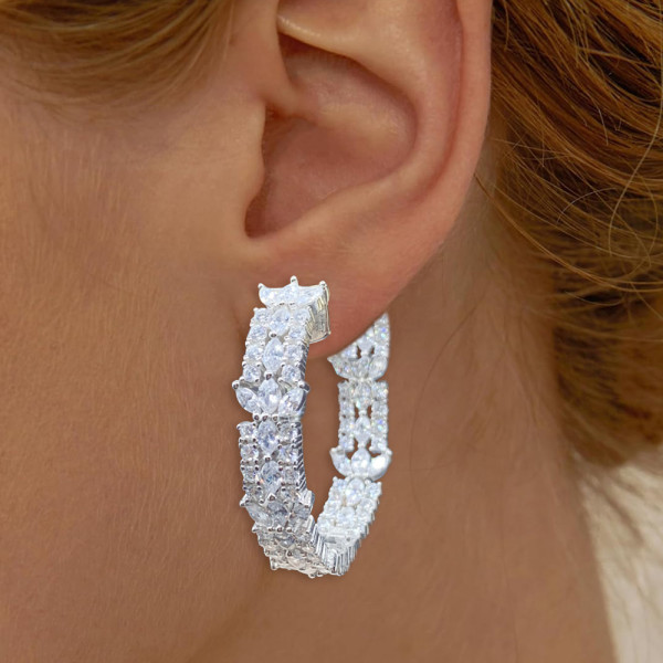 Multi-cut White Sapphire Hoop Earrings