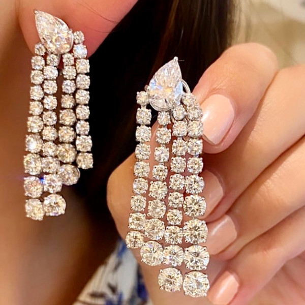 16ctw Pear and Round White Sapphire Chandelier Earrings