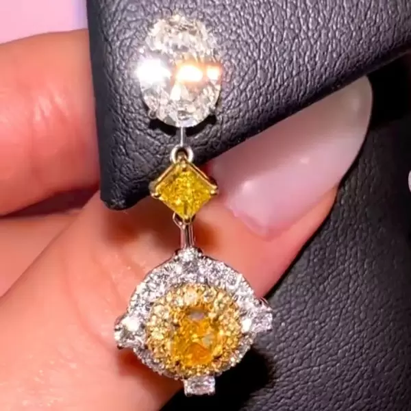 Double Halo Oval Cut Yellow Sapphire Drop Earrings