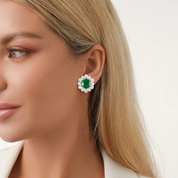 12ctw Emerald and White Sapphire Stud Earrings