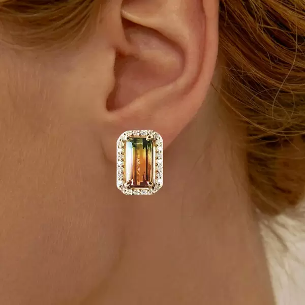 4ctw Halo Bicolor Tourmaline Stud Earrings