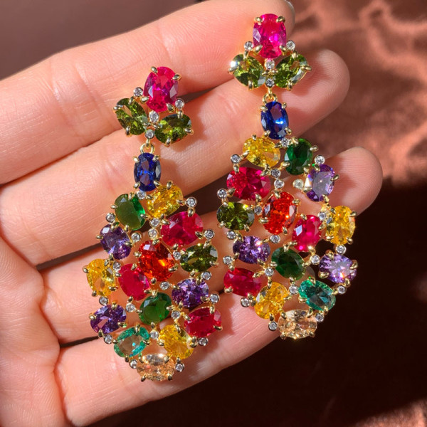 20ctw Multicolor Sapphire Statement Drop Earrings