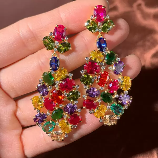 20ctw Multicolor Sapphire Statement Drop Earrings