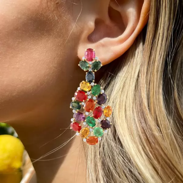 20ctw Multicolor Sapphire Statement Drop Earrings