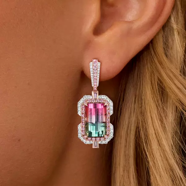 16ctw Bicolor Tourmaline Drop Earrings