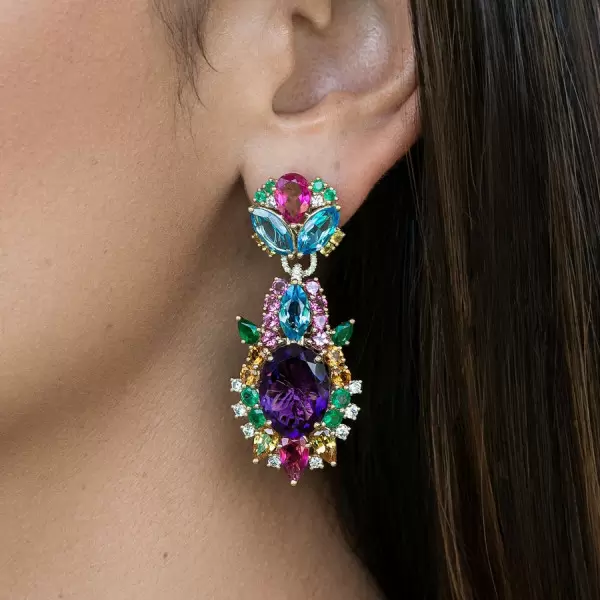 38ctw Multicolor Sapphire Statement Drop Earrings