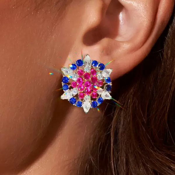 8ctw Ruby and Sapphire Cluster Stud Earrings