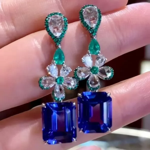 20ctw Emerald Cut Sapphire Statement Drop Earrings