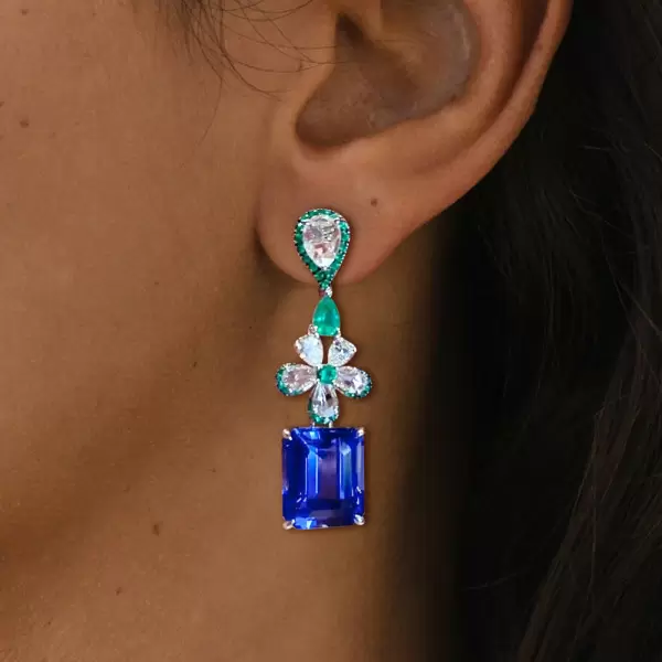 20ctw Emerald Cut Sapphire Statement Drop Earrings