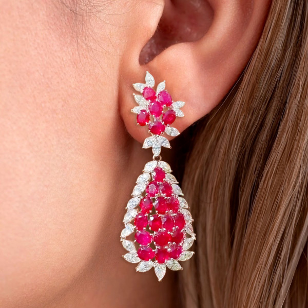 22ctw Ruby and White Sapphire Statement Drop Earrings